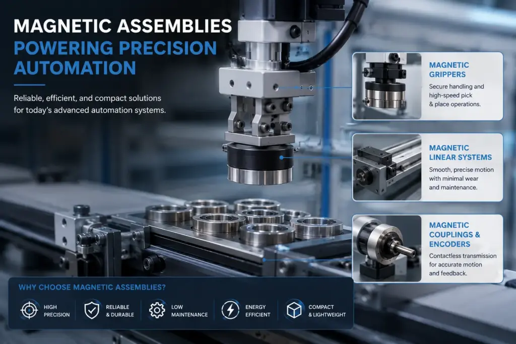 Industrial automation equipment using magnetic assemblies.
