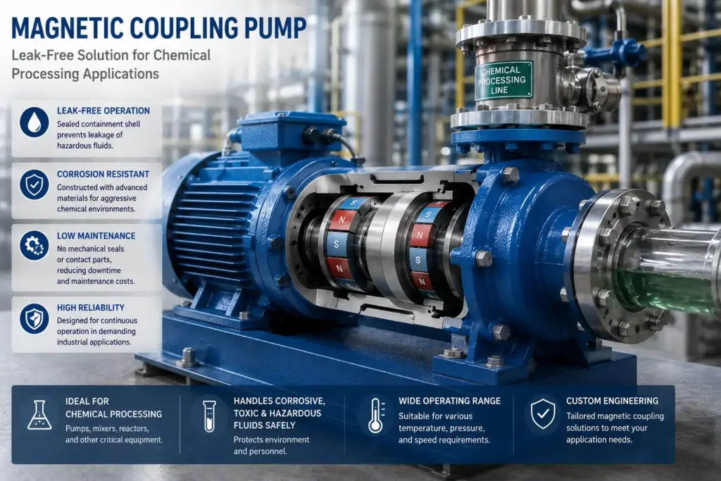 Leak-free magnetic coupling pump used in chemical processing applications