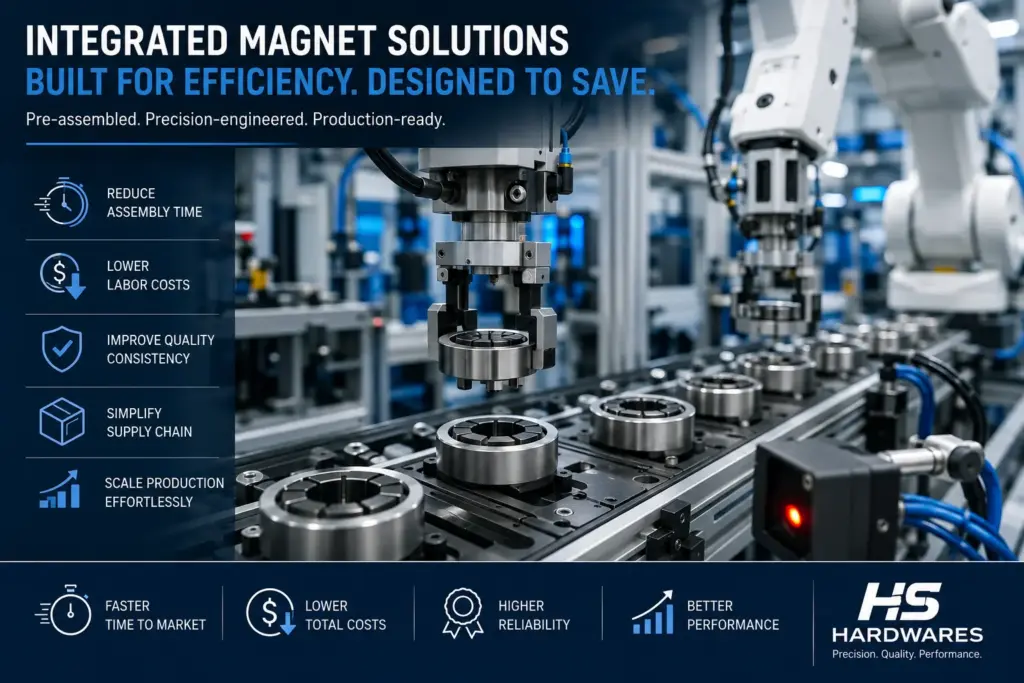 Automated assembly using integrated magnetic components