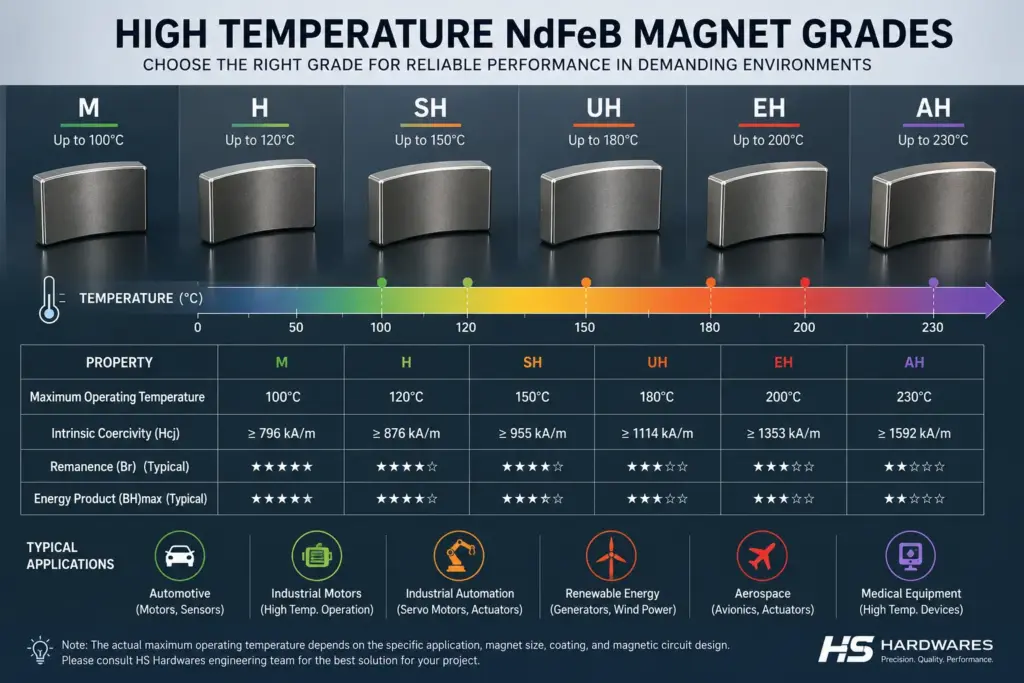 High temperature NdFeB magnet grade comparison