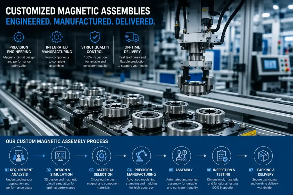 Integrated magnetic assembly manufacturing for industrial equipment