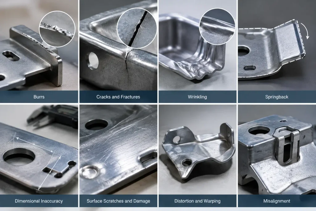 Common metal stamping defects including burrs cracks and surface damage
