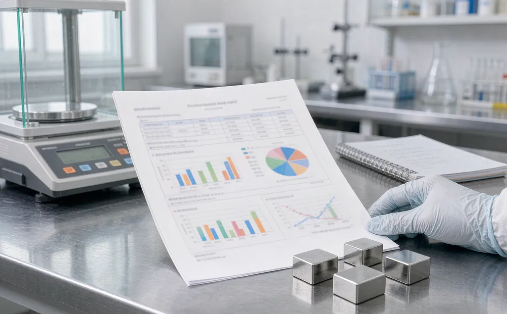 Accredited laboratory composition test report for a sintered NdFeB magnet lot