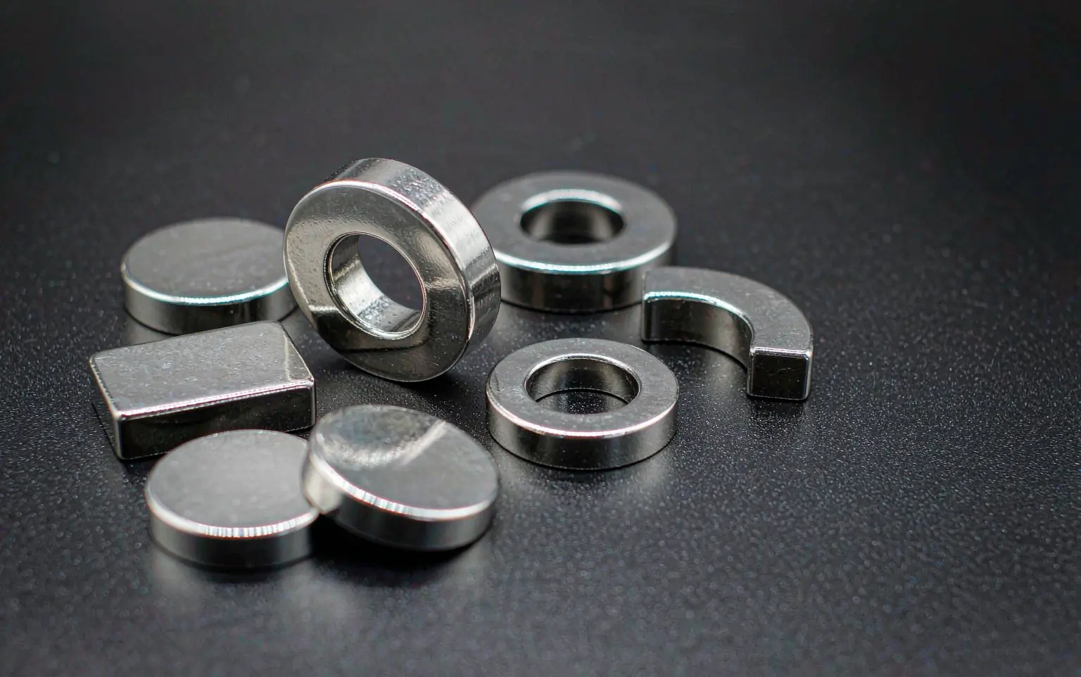 NdFeB permanent magnets assortment - disc ring block and arc segment magnets with nickel plating